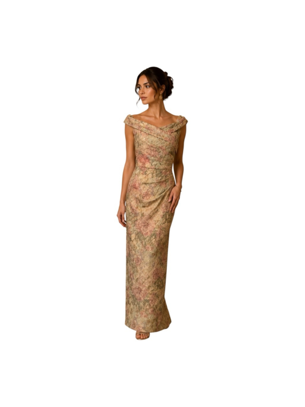 Adrianna Papell Rose Multi Off Shoulder Matelassé Gown NWT Size 14 Formal Evenin